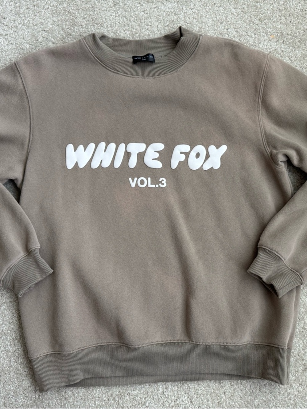 White Fox Boutique Taupe 'WHITE FOX VOL.3' Logo Sweatshirt